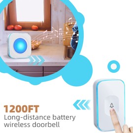 Wireless Doorbell Battery Operated Wireless Doorbell for Home 1200FT Hearing Impaired Doorbell with 1 Doorbell Button & 2 Portable Doorbell,36 Ringtones 4 Volume White FUHONGRUI