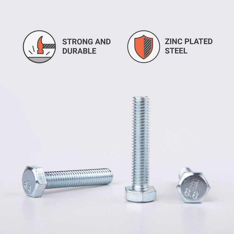 Pack of 40 DIN 933 Steel Hexagon Screws M8 x
