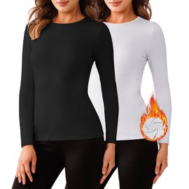Bonneuitbebe 2 Pack Thermal Shirts for Women Cold Weather Slimming Underwear Tops Comfort Long Sleeve Baselayer Tops