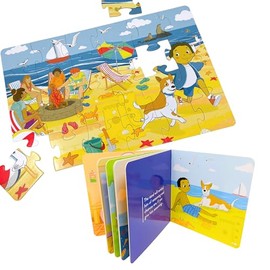Upbounders® 24 Piece Jumbo Floor Jigsaw Puzzle & Picture Book Set for Kids | Low Tide at Ocean Beach Puzzle for Toddlers & Children | Educational Board Book Toddler Toy Kit for Boys & Girls Ages 3+