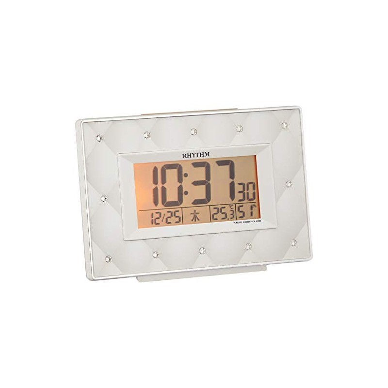 Rhythm Alarm Clock Radio-Controlled Clock Digital Decorative Glass Beige Pearl