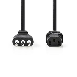 Nedis Power Cable - Italy Plug - IEC-320-C13 - Straight - Straight - Nickel Plated - 2.00 m - Round - PVC - Black - Label
