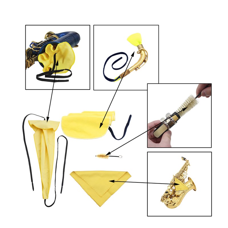 4Pcs Sax Mouthpiece Brush Kit Lightweight Portable Reliable Wiping Cloth