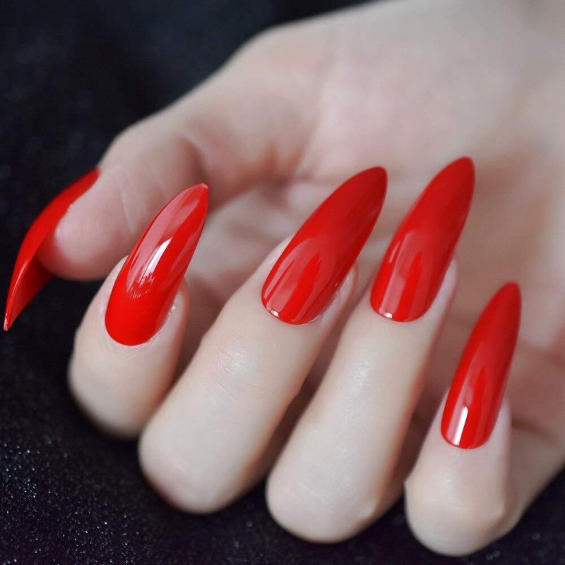CoolNail Extra Long Stiletto Red False Nails Tips Pointed Stilettos