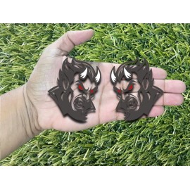 Badge Addictz Red Eyes White Horns Angry Diablo Devil Street Devil Emblem Badge Set of 2 Matte