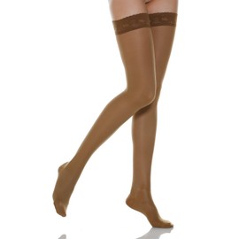 Relaxsan Microfiber Thigh High Stockings Hold Up Made in Italy – Compression Socks for Women 10-15mmHg – Support Hose – 770M (Beige 1/S)