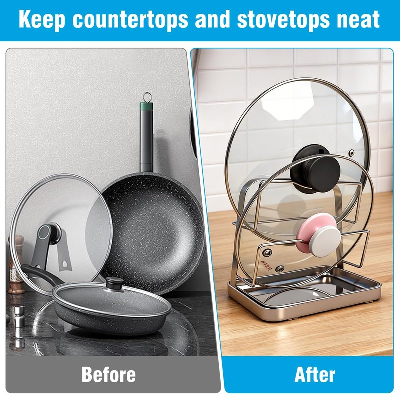 YJREW 304 Pot Lid Organizer & Spoon Rest, Pot Lid