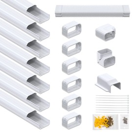 Memrita 4" W 25 Ft L Mini Split Line Set Cover,PVC Decorative Line Set Cover Kit for Ductless Mini Split Air Conditioners,25 FT Line Set Tubing Cover for Central AC,Heat Pumps Systems