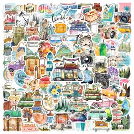 Vesaneae 100 PCS Travel Scrapbook Stickers, Waterproof Journaling Decals, Vintage Style Sticker Set for Water Bottle Notebook Album Luggage Phone