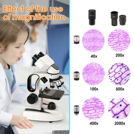 Sedumic Compound Binocular Microscope 40X-2000X LED Lighting for Kids Students Adults School Laboratory Home Education with Microscope Slides Set Phone Adapter Spiral Moving Scale