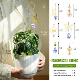 HDCRYSTALGIFTS 6pcs Crystal Butterfly Suncatchers with 13'' Gold Trellis for Mini Potted Plants Decorations, Garden Indoor Plant Accessories Fairy Garden Sun Catchers, Plant Lover Gift