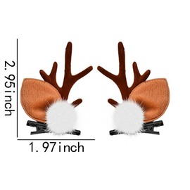 Fluffy Reindeer Antlers Hair Clips Deer Hair Clips Barrettes Pine Cone Elk Reindeer Ears Alligator Clips Decorative Christmas Headdress Reindeer Costume Accessories for Women Men Girls Boys