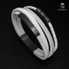 UNIQAL Black Shape Men's Leather Bracelet Stainless Steel Genuine Leather
