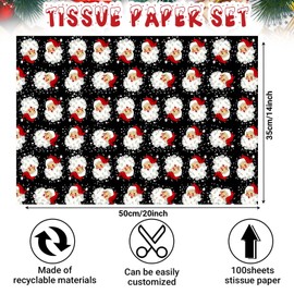 Sanixin 100 Sheets Black Xmas Santa Tissue Paper Santa Snowflake Patterned Christmas Tissue Paper for Gifts Wrapping Boxes for Holiday Season DIY Craft-20 x 14 Inches Per Sheet