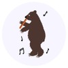 24 x 40mm Round 'Flute Playing Grizzly Bear' Stickers (SK00065458)