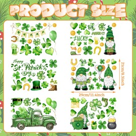 Glenmal 6 Sheets 92 Pcs St. Patrick's Day Wall Decals Shamrock Gnome Wall Sticker St. Patrick's Day Window Clings for Home Office Living Room Classroom Holiday Wall Art Decor Party Supplies
