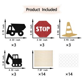 Construction Party Centerpiece Sticks, Construction Birthday Decorations, Work Zone Party Decoration, Dump Truck Car Baby Shower Party Supplies 12 Pieces Gold Black Red