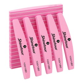 Pack Limas Uñas Planas Shinetour Grano 100/180 Rosa 10 Pzs Modelo SP-10