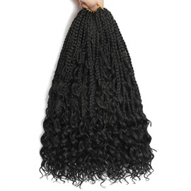 Sixi Beauty 8 Packs Goddess Box Braids Crochet Hair, Pre-Looped Bohemian Braiding Hair with Curly Ends,Synthetic CrochetHair for Women (1B, 14 Inch (Pack of 8))