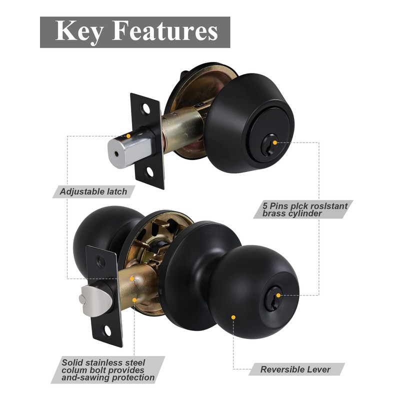 Lanwandeng (3 Sets) All Keyed Same Entry Knobs&Single Cylinder Deadbolt
