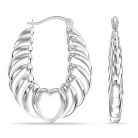 LeCalla Sterling Silver Shrimp Earring Hoops Medium Puffed 925 Silver Heart Shaped Hoop Earrings for Women - 30mm