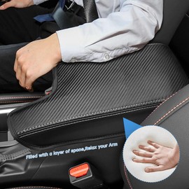 INTGET Car Center Console Armrest Cover for Subaru Crosstrek Accessories 2018-2022 2023 Impreza 2017-2023 Leather Arm Rest Box Lid Cover Seat Protector (Black with Carbon Fiber Texture)