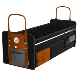 SugarFox Car Trunk Organizer, Foldable with Fox Pattern, Leather/Oxford Blend, Shoulder Handle