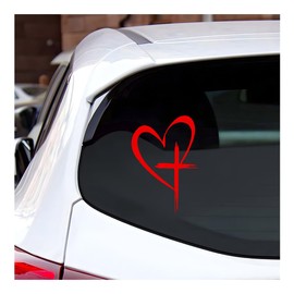 DXNQ Love Cross Sticker Decal, Faith Hope Love Heart Cross Stickers Car Bumper Decals, 8.7''×6'' Vinyl Decoration Stickers for Car Window Wall Laptop Notebook, Car Accessories (Red)