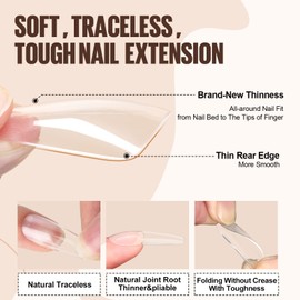 TOMICCA Nail Tips and Glue Gel Kit,Nail Extension Kit-4 In 1 Nail Glue and Base Gel,500Pcs Coffin Nails with Portable LED Nail Lamp DIY Nail Art Acrylic Nail Starter Kit Easy Nail Extension Set Gifts