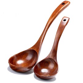 2 Packs Bamboo Wooden Spoons Set Long Handle Spoon Old Lacquer Spoon Wooden Soup Ladle Porridge Spoon for Family Restaurant Hotel