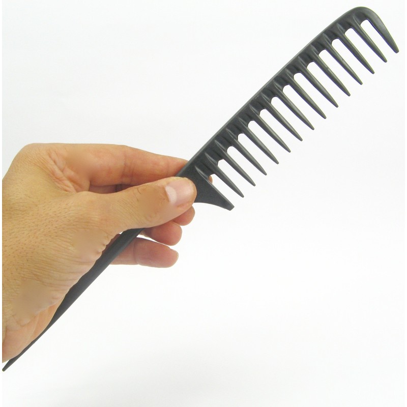 Carbon Wide Tooth Rake Comb with Tail Child-Friendly Detangler, Natural