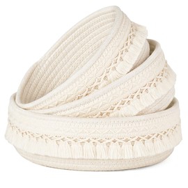 Mkono Macrame Storage Basket Set of 3 Decorative Woven Cotton Rope Baskets for Shelves Countertop Organizer Boho Decor Multisize Baskets for Organizing Living Room Bedroom Bathroom Entryway