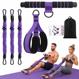 3-Tube Exercise Band for Women, Pedal Resistance Band with Handle, Purple