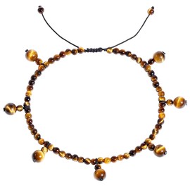Jewboo Natural Crystals and Gemstones Beaded Ankle Bracelets for Women Crystals and Healing Stones Beach Foot Gemstone Yoga Meditation Anti-Anxiety Jewelry (Tiger Eye)