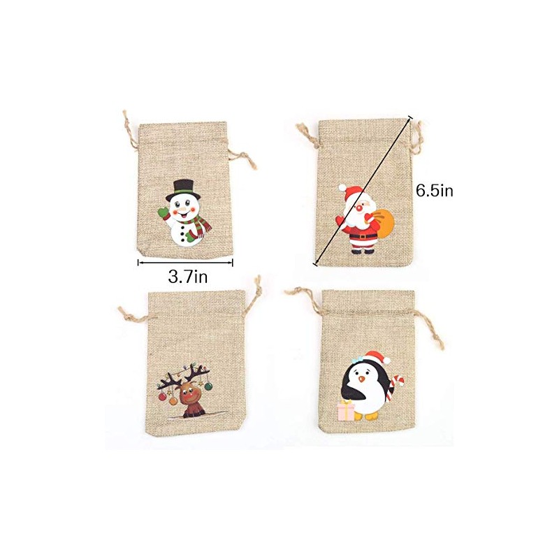 CCINEE Christmas Linen Bags with Drawstrings Christmas Burlap Goody Gift