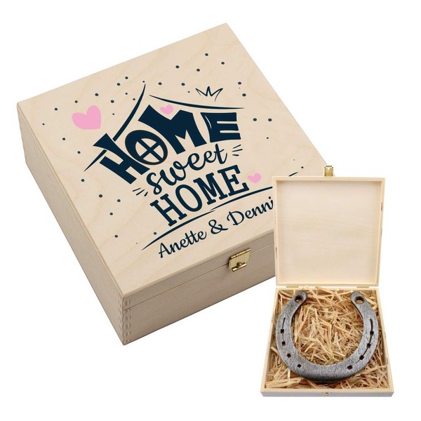 4you Design Real Horseshoe in Wooden Gift Box Home Sweet