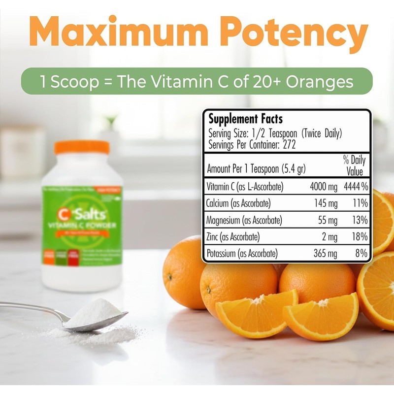 C-Salts Buffered Vitamin C Powder - Pure Organic, Stomach Friendly