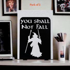 HeavenlyKraft Decorative bookends for Shelves, You Shall Not Fall Bookends, Decorative Metal Bookends, Unique Bookends, Non Skid Book Ends, Book Ends for Home/Office Decor/Shelves, 7 Inch Tall/A Pair