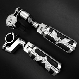 XKMT-Eagle Hawk Shape 1 1/4" Highway Radical Stiletto 4475 Foot Pegs Clamps Compatible With Harley Sportster Touring Chrome Body Black Rubber Quality Product [B013OWCOMM]