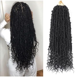 Aipin Butterfly Locs Crochet Hair With Goddess Locs Curly Ends 18 Inch Distressed Butterfly Faux Locs Synthetic Goddess Locs Butterfly Soft Locs Hair Extensions (24 Inch, 6packs,1#)