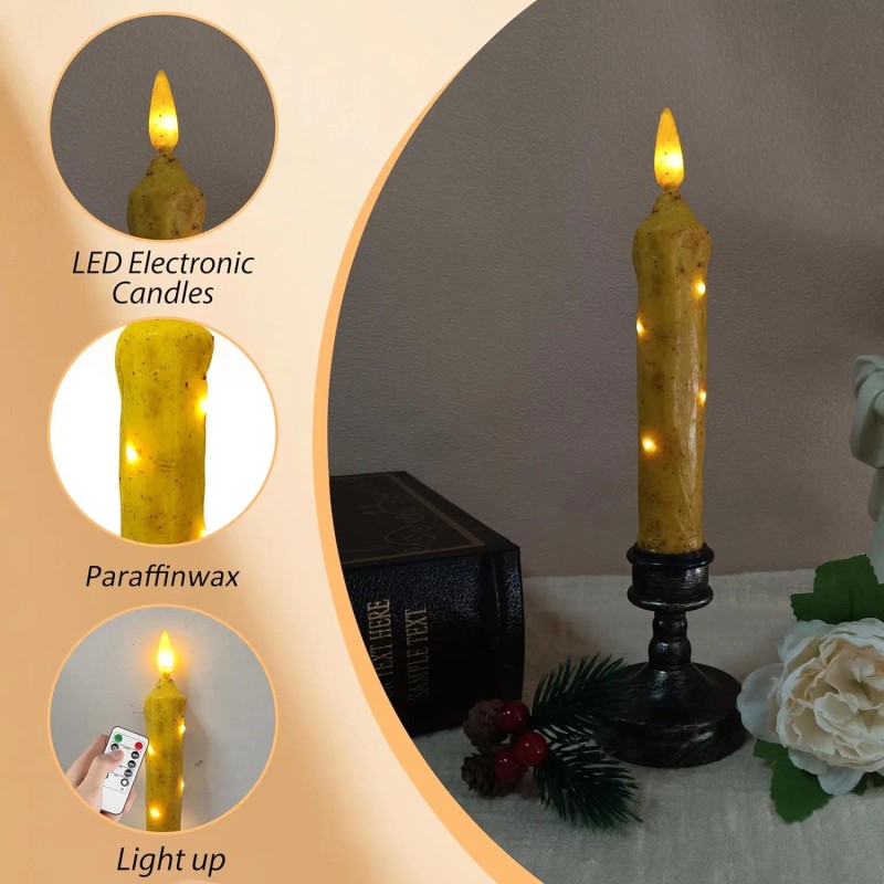 6.5 Inches Primitive Real Wax LED Flameless Short Candlesticks Hand