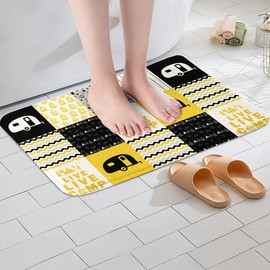 Loussiesd Yellow Grey Camper Soft Fleece Door Carpet Great Camping Polyester Bath Rug for Kids Boy Girl Geometric Plaid Grid Bathroom Mat Van Rv Cabin for Bathroom Floor Indoor Doormat,20x32 Inch