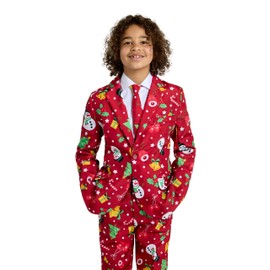SUITMEISTER Boys Christmas Suit - Fun Ugly X-Mas Clothes with Real Lights- Red Light Up Blazer - Includes Blazer, Pants - Tie