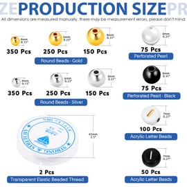 Glarks 1802 Pieces Round Beads Making Kit, 3 Sizes Round Spacer Beads, Loose Ball Beads and Pearl Beads and Acrylic Alphabet Beads with Elastic Strings Assortment Kit for DIY Bracelet Jewellery Craft