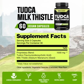WELBUDA 1000mg Tudca Supplement with Milk Thistle Extract - 60 Vegan Capsules - Support for Immune System, Digestion Health, Body Purification & Brain Health