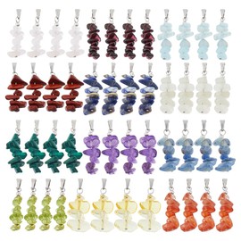 SUPERFINDINGS 48Pcs 12 Styles Natural Gemstone Charm Irregular Stone Beads Charm Natural Stone Pendants Bulk Column Gemstone Pendants Colorful Gemstone Pendants，Hole: 6x3mm