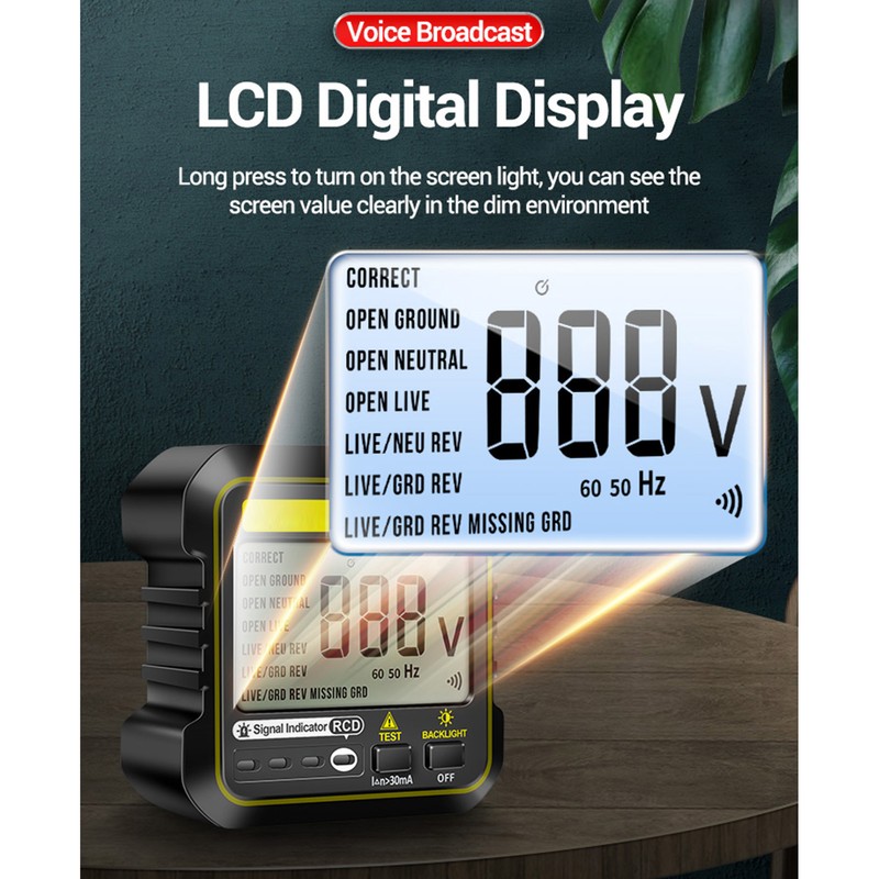 Socket Tester 10A 16A Universal Outlet Detector LCD Backlit Display
