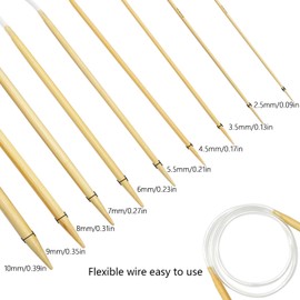 Circular Knitting Needles Bamboo Set 60 cm, 9 Sizes Double Pointed Knitting Needles, Household Circular Needles for Beginners and Professionals (2.5/3.5/4.5/5.5/6/7/8/9/10 mm)