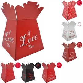 Valentines/Love/Anniversary Bouquet Box Vase - Transportation/Display Flower Box (Red with I Love You)