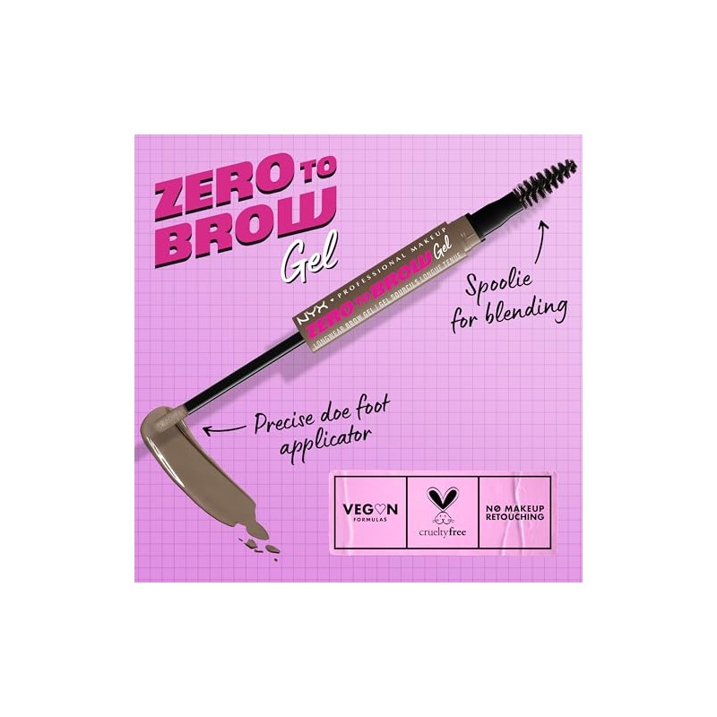 NYX Professional Makeup, Zero To Brow, Gel de Cejas con
